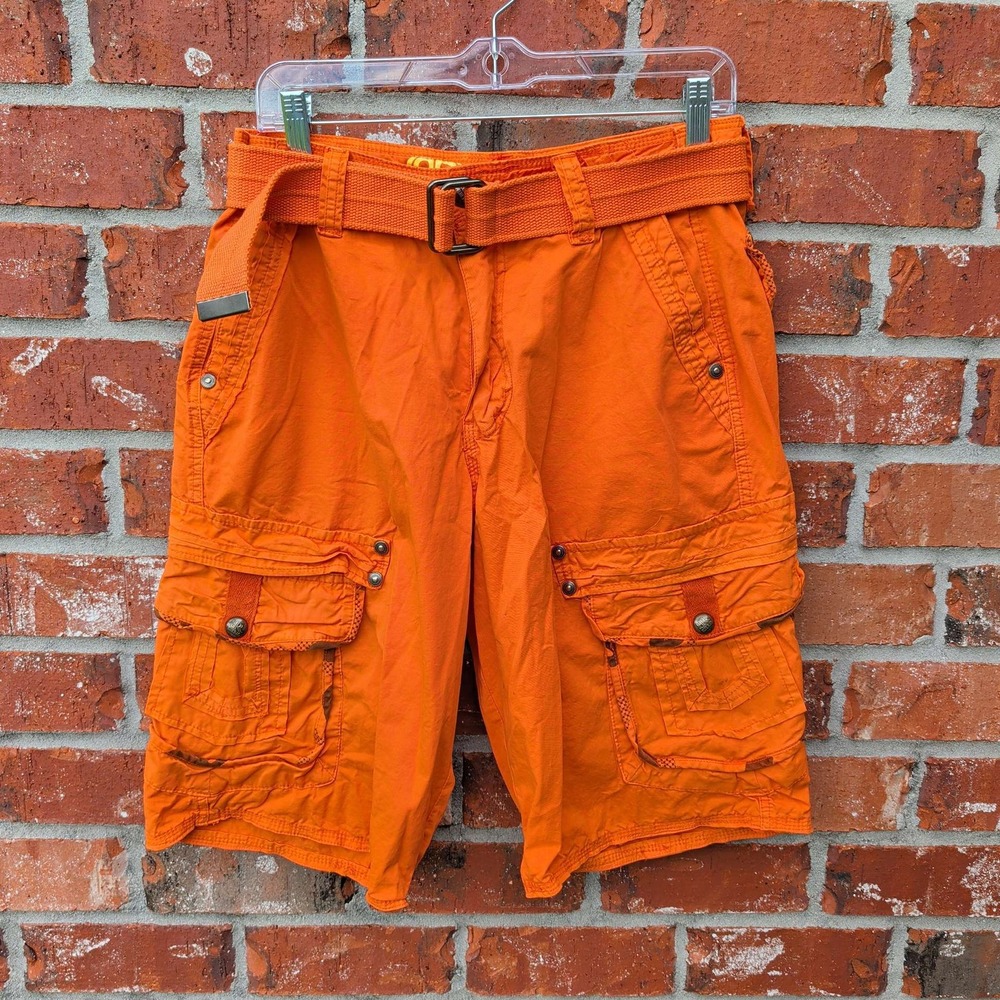 Blue Rag Cargo Shorts Mens 30 Orange Belted Utility Multi Pocket Cotton